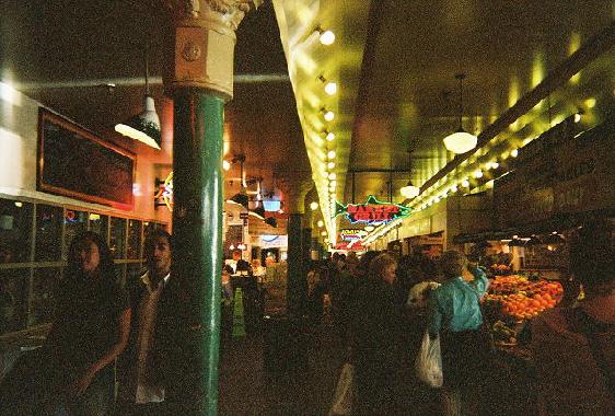 Shopping inside the market.