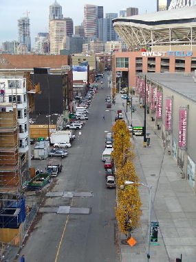 The street and Qwest Field.