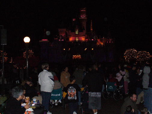 The castle at night.