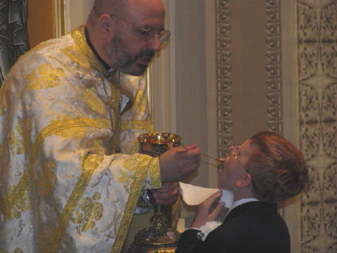 Reveiving the Eucharist.