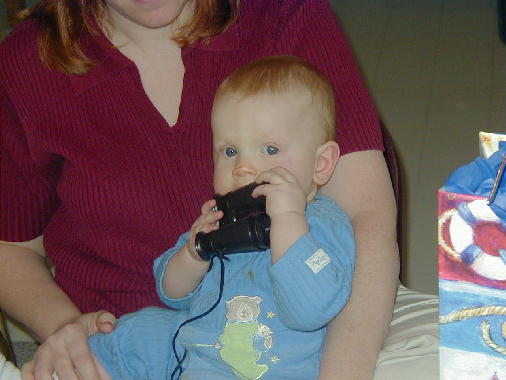 Michael gets into the binoculars.