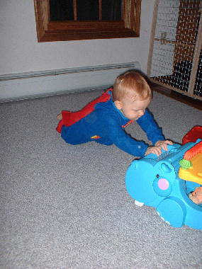 Superman stops the powerful locomotive.