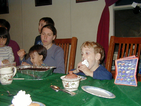 Tommy likes the whipped cream.