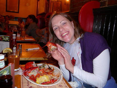 Enjoying New Sngland lobster.