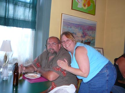 Michelle gives Andy a hug.