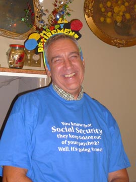 Showing off his shirt.