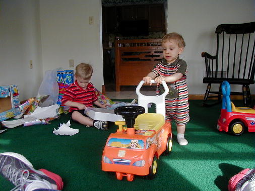 Tommy tests out Richie's truck.